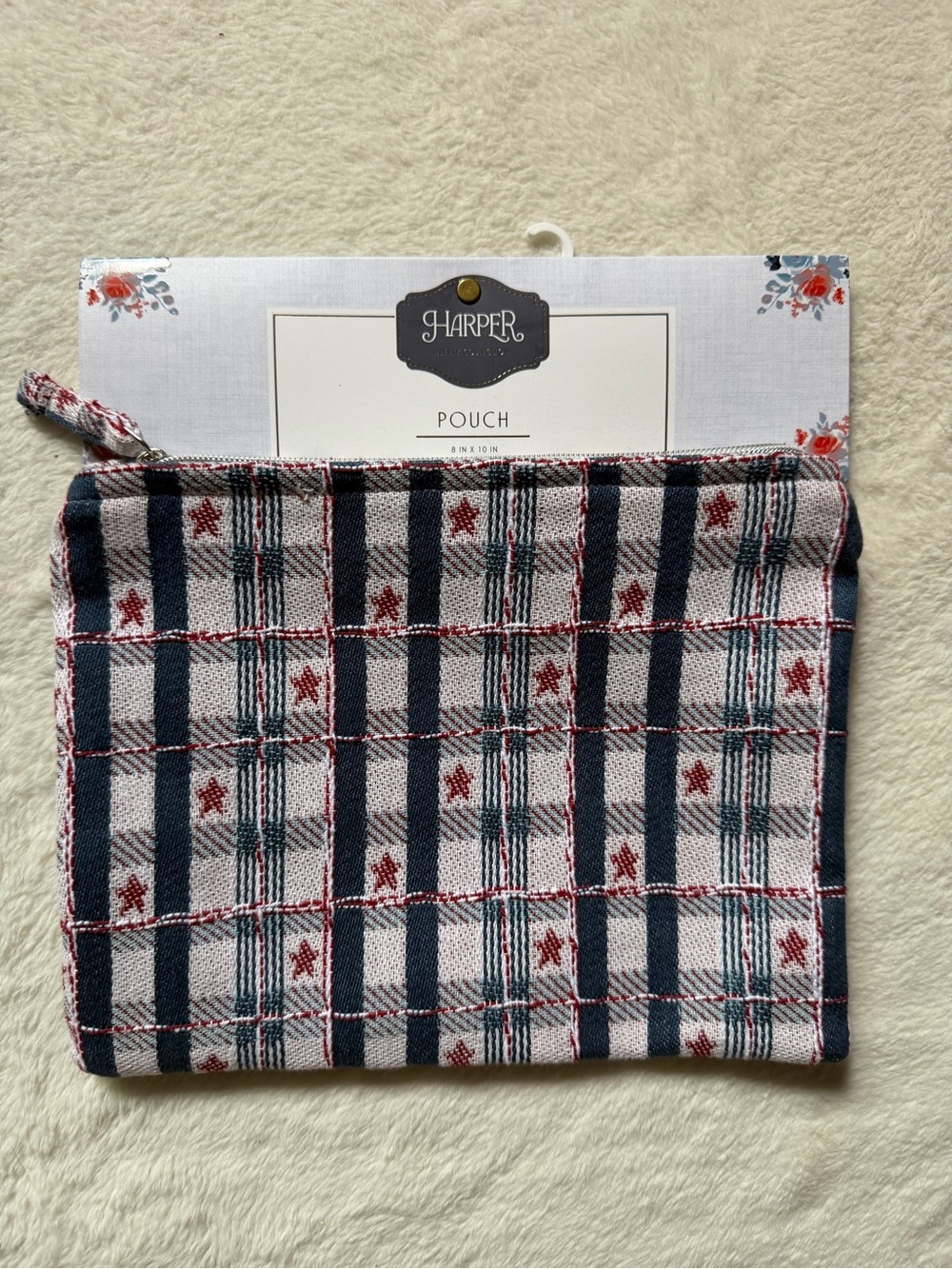 Harper Navy & Pink Plaid Zip Pouch